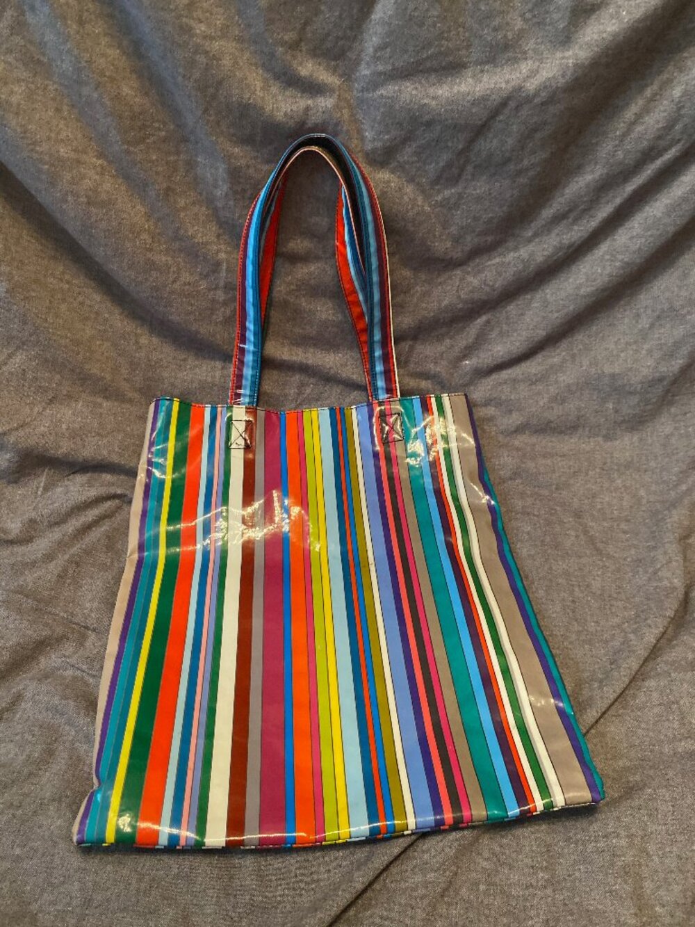 Paperchase Colorful Rainbow Striped PVC Vinyl Tote Bag